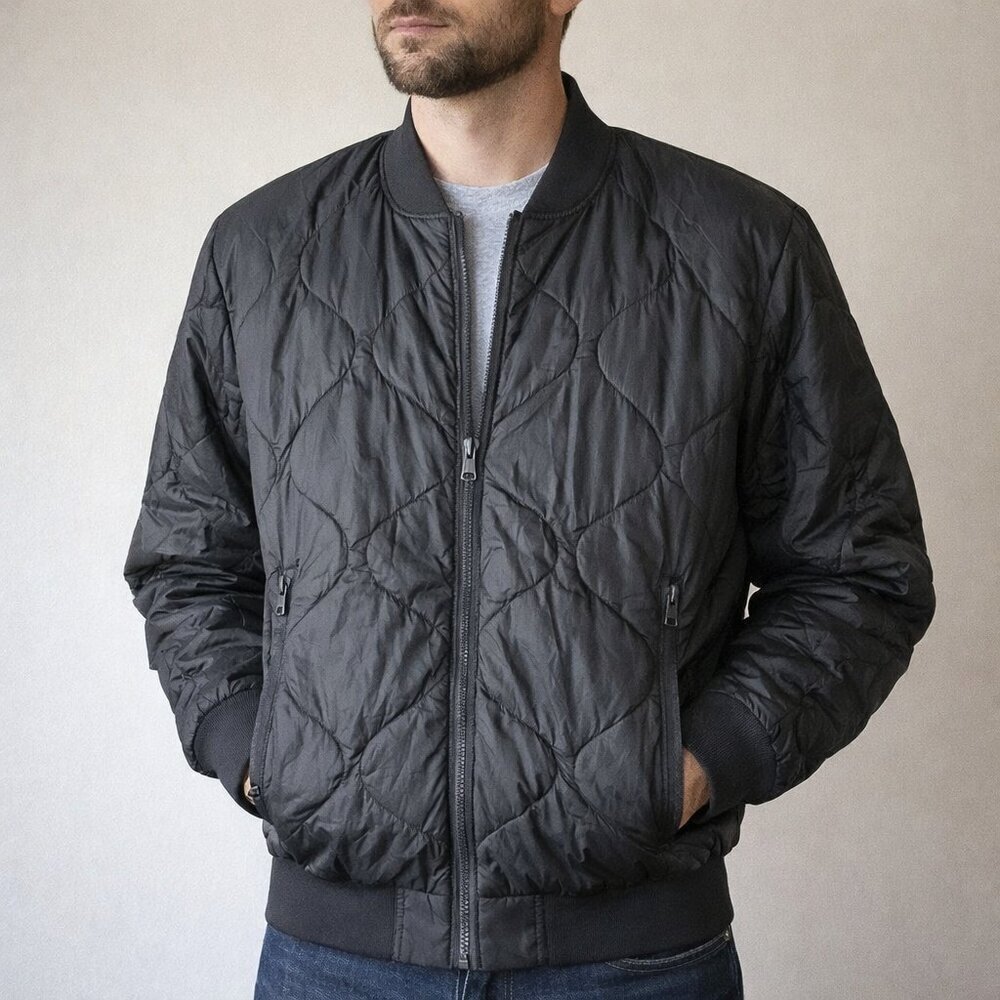 UNDER ARMOUR Reactor Reversible ColdGear Quilted Bomber Jacket Mens Small Black